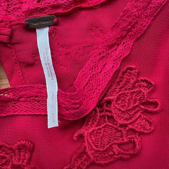 Free People Red Embroidered Boho Tiered Mini Dress | Large - Picture 5 of 11